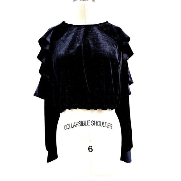 Roberta Biagi Italy ItBlack Velvet shimmer Poly blend LS Middy Top  Sz M - Picture 1 of 7